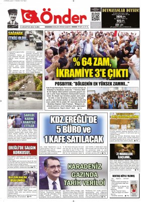 Ereğli Önder Gazetesi - 12.08.2022 Manşeti