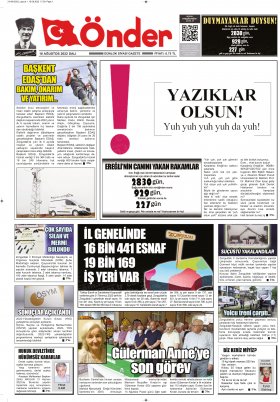 Ereğli Önder Gazetesi - 16.08.2022 Manşeti
