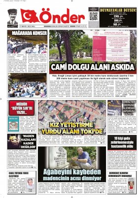 Ereğli Önder Gazetesi - 17.05.2022 Manşeti