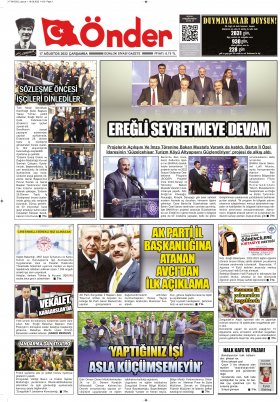 Ereğli Önder Gazetesi - 17.08.2022 Manşeti